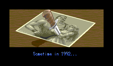 Damnd's sketch of his victims, the knife driven in, over the opening's English caption.