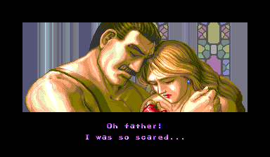 The ending's new scene: Haggar and Jessica's reunion, redrawn from the Sega CD, with the English dialogue as a caption.