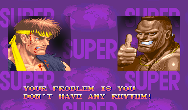 US Super Turbo: Every win quote from the Japanese game, in English. The US game only had twenty short ones.