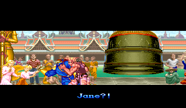 The endings play out as they do in Japan: Jane and Amy arrive in Guile's ending, a scene the US game skips.